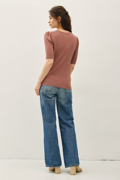 Shirred Sleeve Knit Top