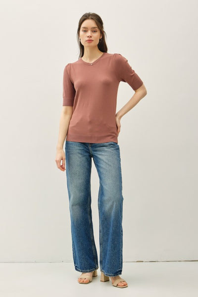 Shirred Sleeve Knit Top