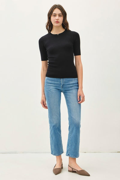 Classic Ribbed Half Sleeve Knit Top - 2 Colors