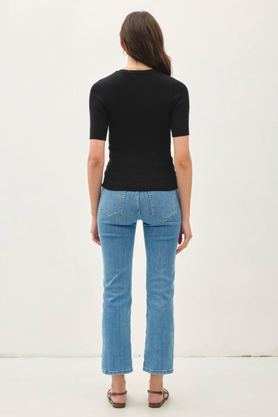 Classic Ribbed Half Sleeve Knit Top - 2 Colors