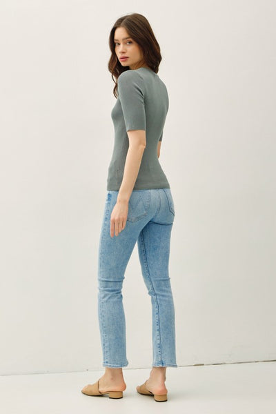Classic Ribbed Half Sleeve Knit Top - 2 Colors