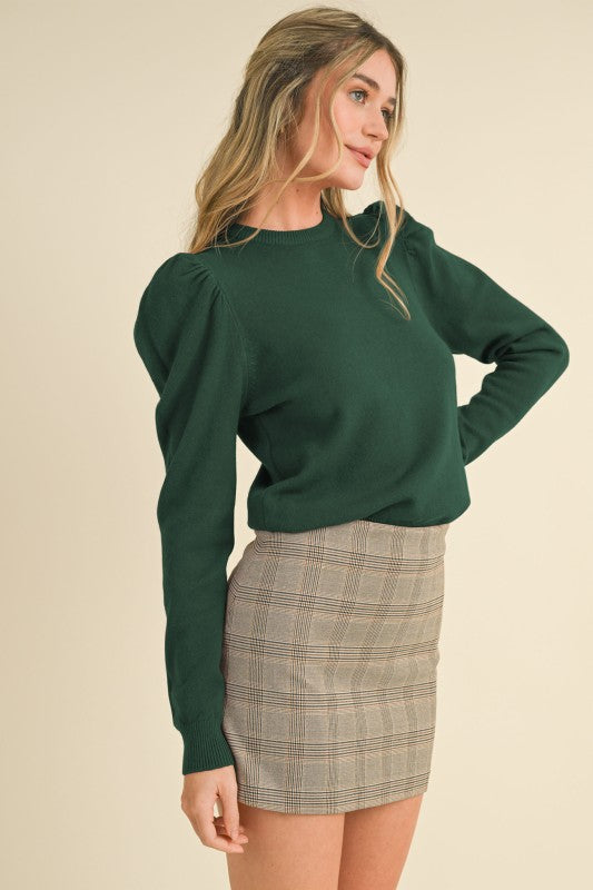 Puff Sleeve Crewneck Sweater - 2 Colors