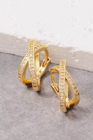 Gold Dipped Rhinestone X Hoops