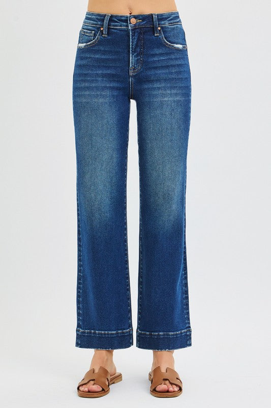 High Rise Straight Leg Jeans - Dark Wash