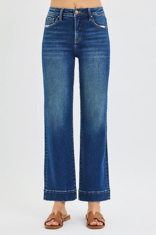 High Rise Straight Leg Jeans - Dark Wash
