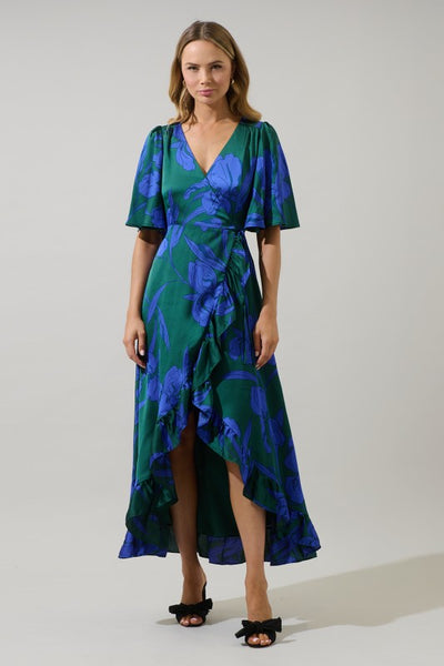 Emerald Hibiscus Wrap Dress
