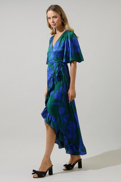 Emerald Hibiscus Wrap Dress