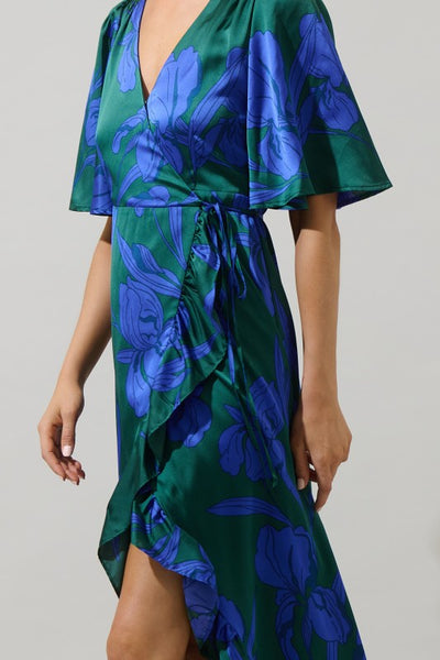 Emerald Hibiscus Wrap Dress