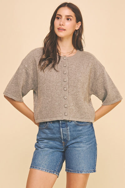 Button Short Sleeve Knit Top - 2 Colors