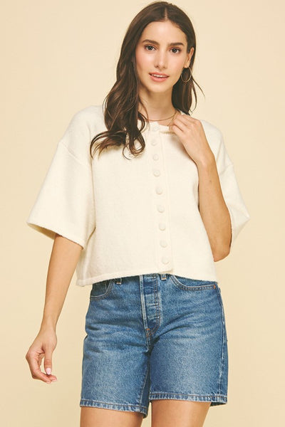 Button Short Sleeve Knit Top - 2 Colors