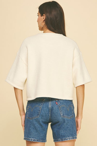Button Short Sleeve Knit Top - 2 Colors