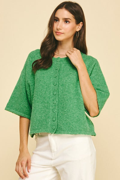 Button Short Sleeve Knit Top - 2 Colors