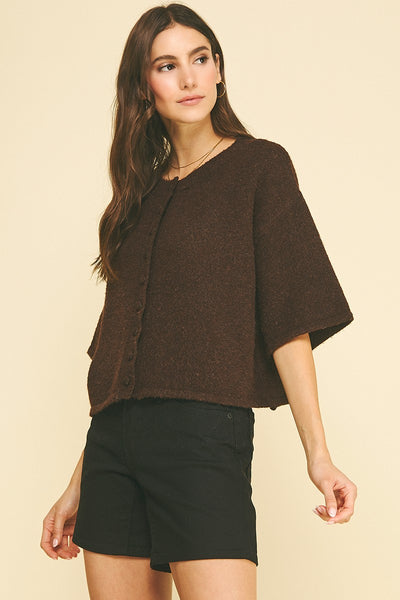 Button Short Sleeve Knit Top - 2 Colors