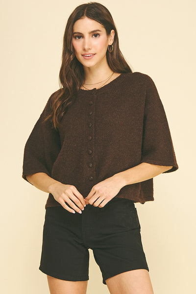 Button Short Sleeve Knit Top - 2 Colors
