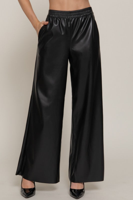 Vegan Leather Wide Leg Pants