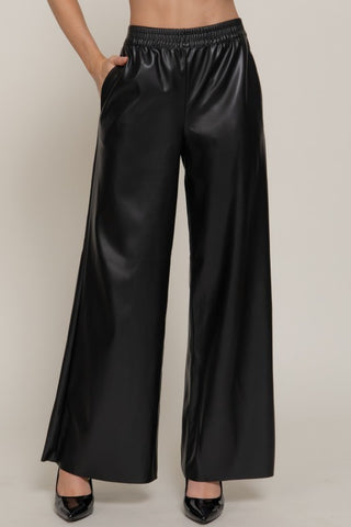 Vegan Leather Wide Leg Pants