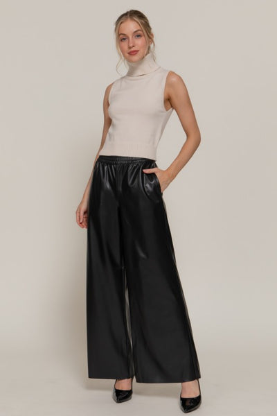 Vegan Leather Wide Leg Pants