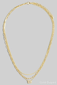 Gold Dipped Baguette Layered Chain Necklace