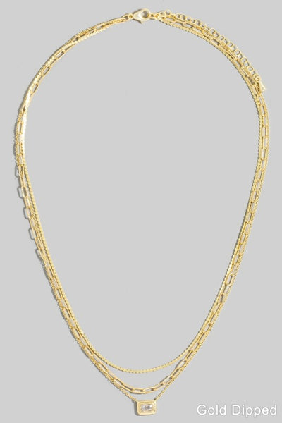 Gold Dipped Baguette Layered Chain Necklace