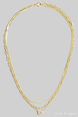 Gold Dipped Baguette Layered Chain Necklace
