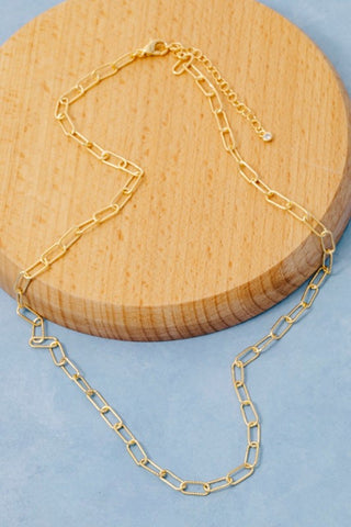 Gold Dipped Textured Paperclip Chain Necklace