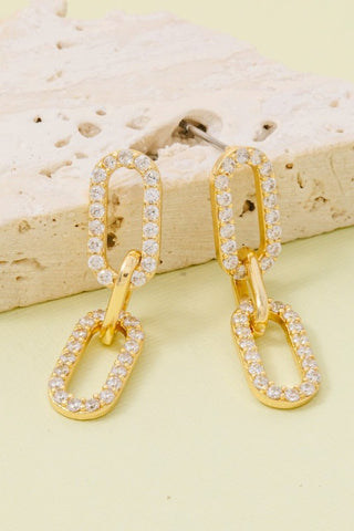 Gold Dipped Pave Link Earrings