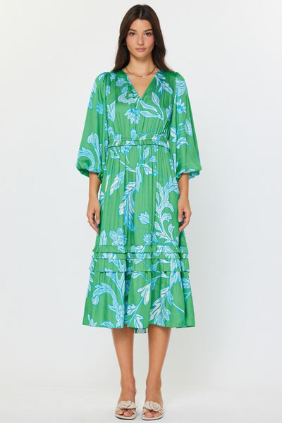 Botanical Pleat Midi Dress