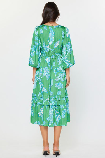 Botanical Pleat Midi Dress