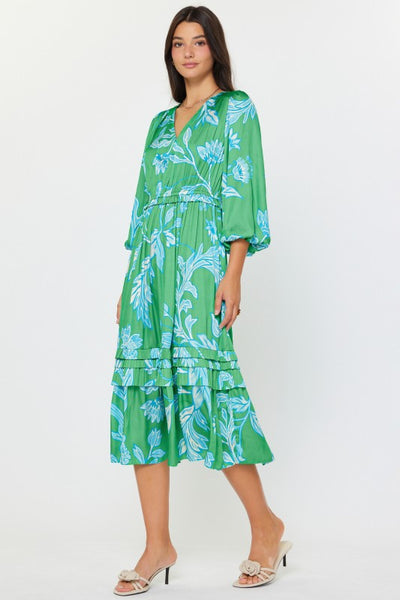 Botanical Pleat Midi Dress