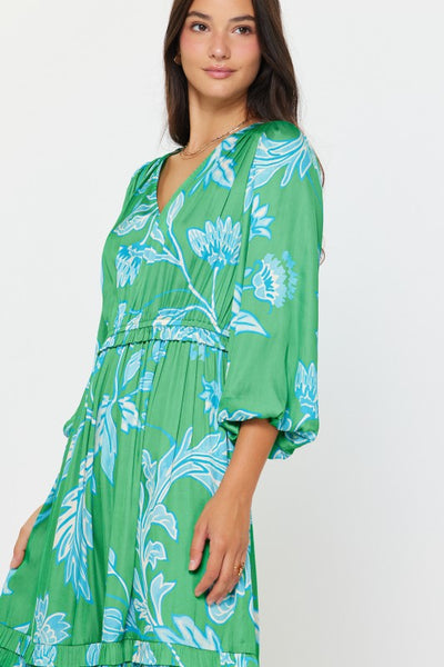 Botanical Pleat Midi Dress