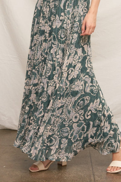 Floral Pleated Tie Back Dress