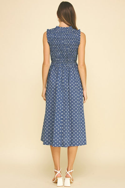 Floral Dot Smocked Midi Dress