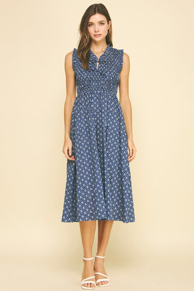 Floral Dot Smocked Midi Dress