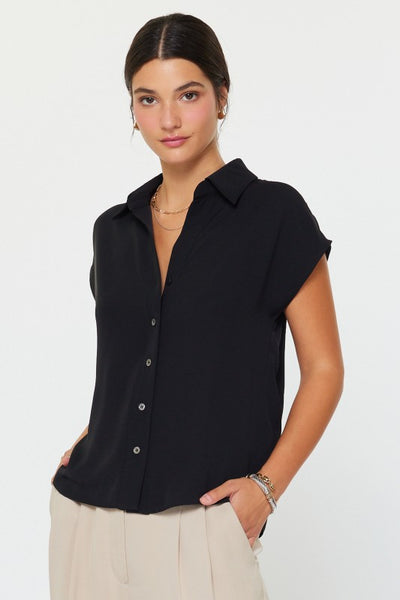 Cap Sleeve Button Up Top - 2 Colors