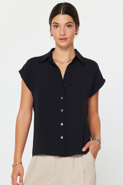 Cap Sleeve Button Up Top - 2 Colors