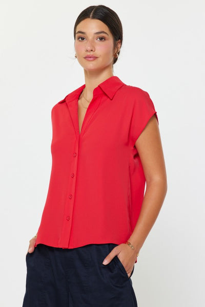 Cap Sleeve Button Up Top - 2 Colors