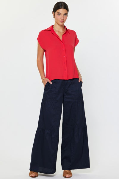 Cap Sleeve Button Up Top - 2 Colors