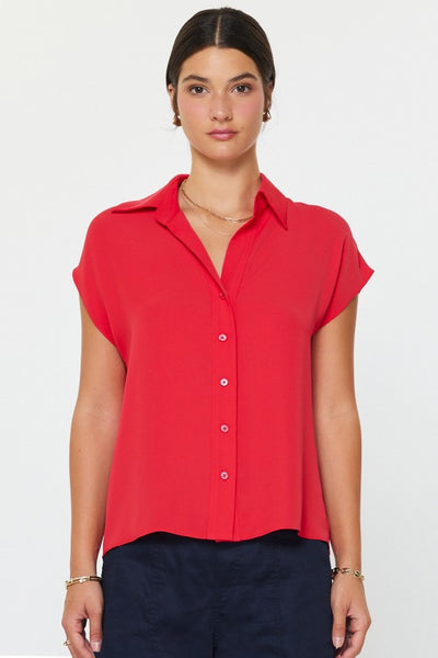 Cap Sleeve Button Up Top - 2 Colors