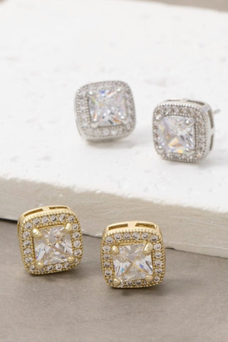 Gold Dipped Halo Square Stud Earrings