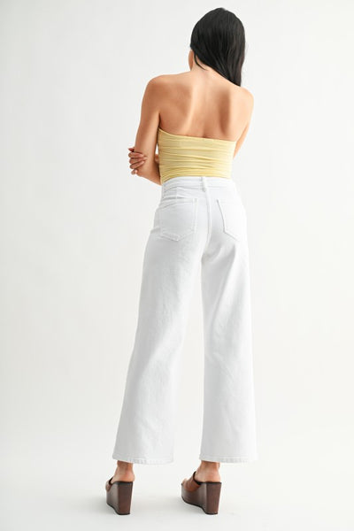 Welt Pocket Wide Leg Jeans - White
