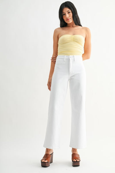 Welt Pocket Wide Leg Jeans - White