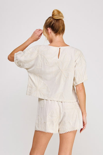Embroidered Hibiscus Top - 2 Colors