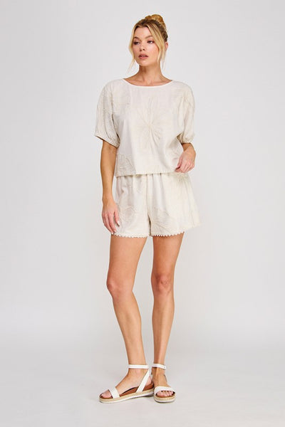 Embroidered Hibiscus Top - 2 Colors