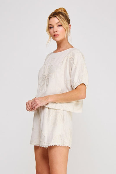 Embroidered Hibiscus Top - 2 Colors