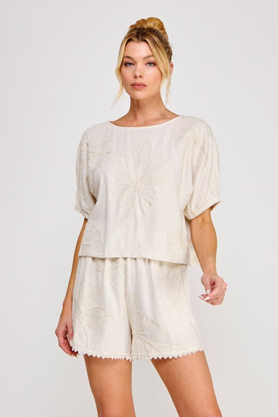 Embroidered Hibiscus Top - 2 Colors
