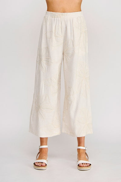 Embroidered Hibiscus Pants - 2 Colors