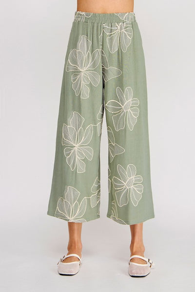 Embroidered Hibiscus Pants - 2 Colors