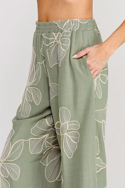 Embroidered Hibiscus Pants - 2 Colors