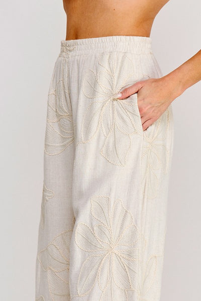 Embroidered Hibiscus Pants - 2 Colors