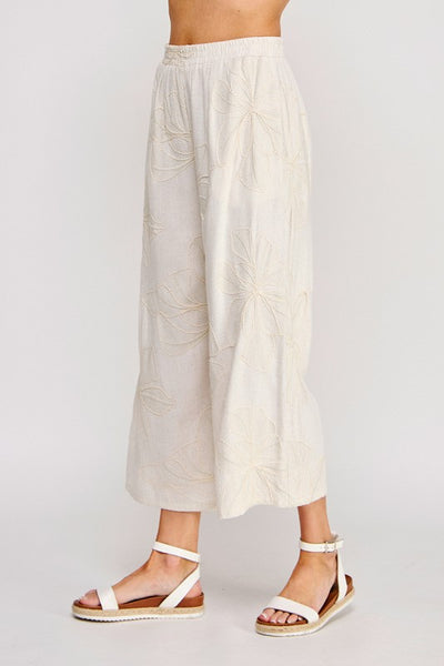 Embroidered Hibiscus Pants - 2 Colors